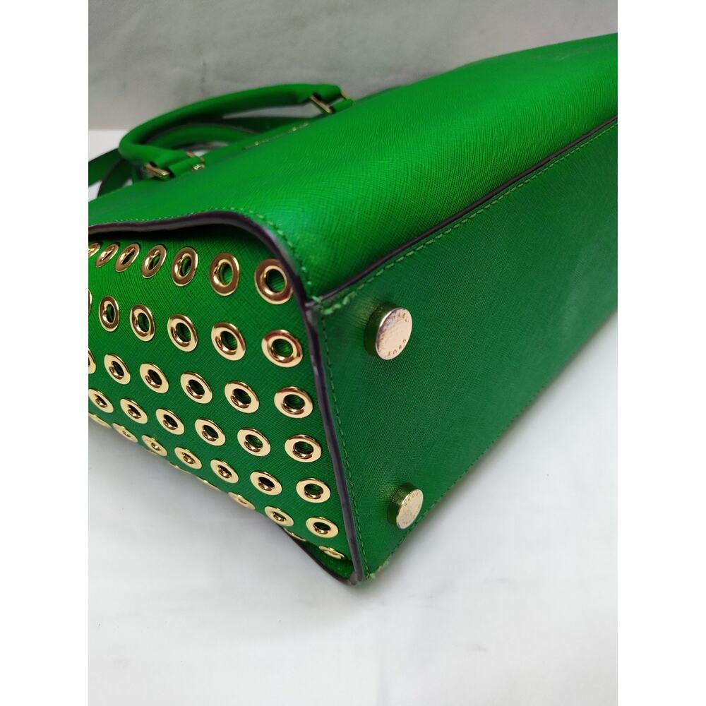 Michael Kors Green Leather Grommets Double Handles Satchel Bag - Picture 14 of 16